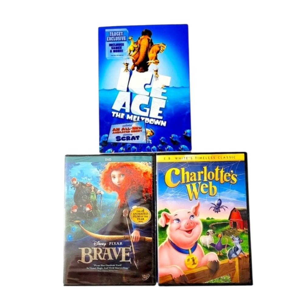 DVD Bundle "Ice Age" Disney's "Brave" & "Charlotte's Web" All New
